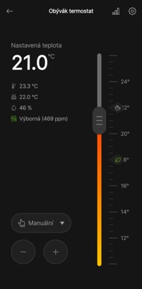 Detail nastavení teploty a CO2 v aplikaci MyJABLOTRON